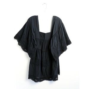 Asos oversized dress black bell sleeves boho tiered babydoll crochet trim floral